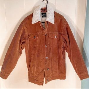Zara Brown Corduroy Sherpa Jacket